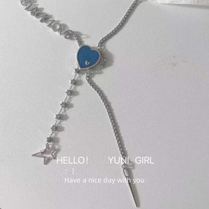 H3LL NO Unisex blue heart titanium steel necklace