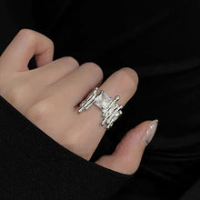 Load image into Gallery viewer, H3LL NO silver color irregular staggered zircon ring female niche design adjustable size