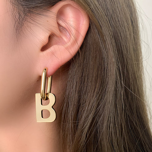 H3LL NO niche designer unisex B-shaped earrings gold color exaggerated pendant jewelry men womens