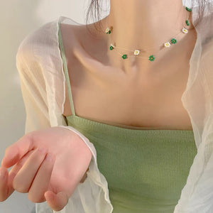 H3LL NO Minimal female flower design beaded necklace chain choker