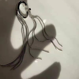 H3LL NO niche design chic Style Long Chain Tassel Earrings Women's fashionable Ear clip