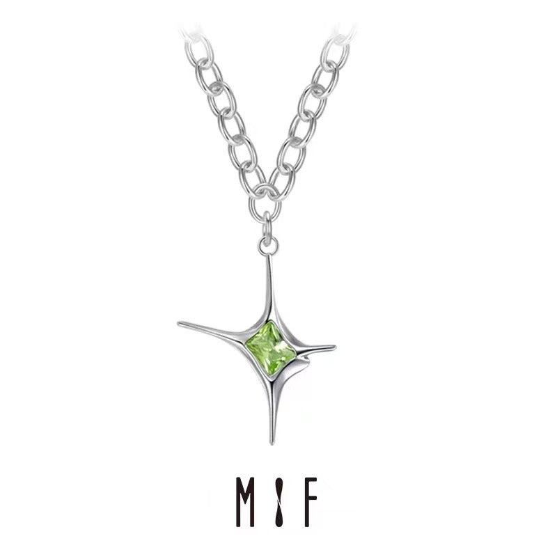 Emerald irregular Green star necklace sweater chain niche design hip hop designer jewelry silver color