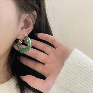 H3LL NO Niche design: bv style green enamel, irregular square enamel, oil dripping, geometric Square Earrings female