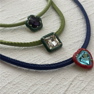 H3LL NO Niche designer geometric diamond candy color PU leather geometric flower necklace choker