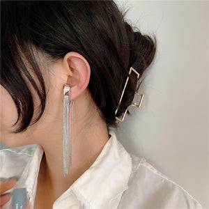 H3LL NO niche design chic Style Long Chain Tassel Earrings Women's fashionable Ear clip
