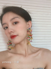 Load image into Gallery viewer, H3LL NO  exaggerated flower acrylic beaded woven earrings