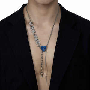 H3LL NO Unisex blue heart titanium steel necklace