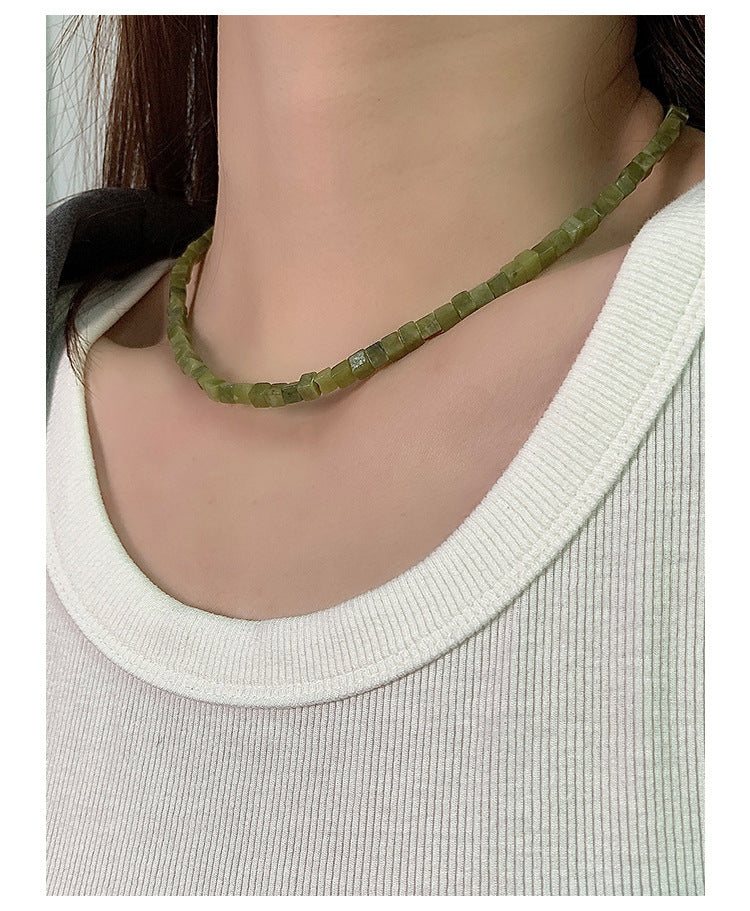 H3LL NO unisex square jade stones beaded necklace chain