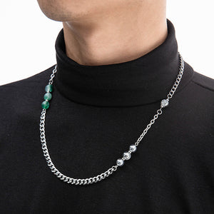 Original design pearl round bead titanium steel chain necklace