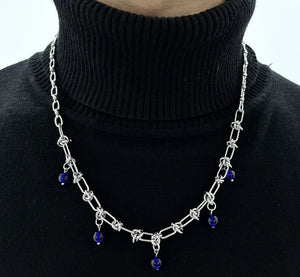 Unisex Klein blue titanium steel silver necklace accessory
